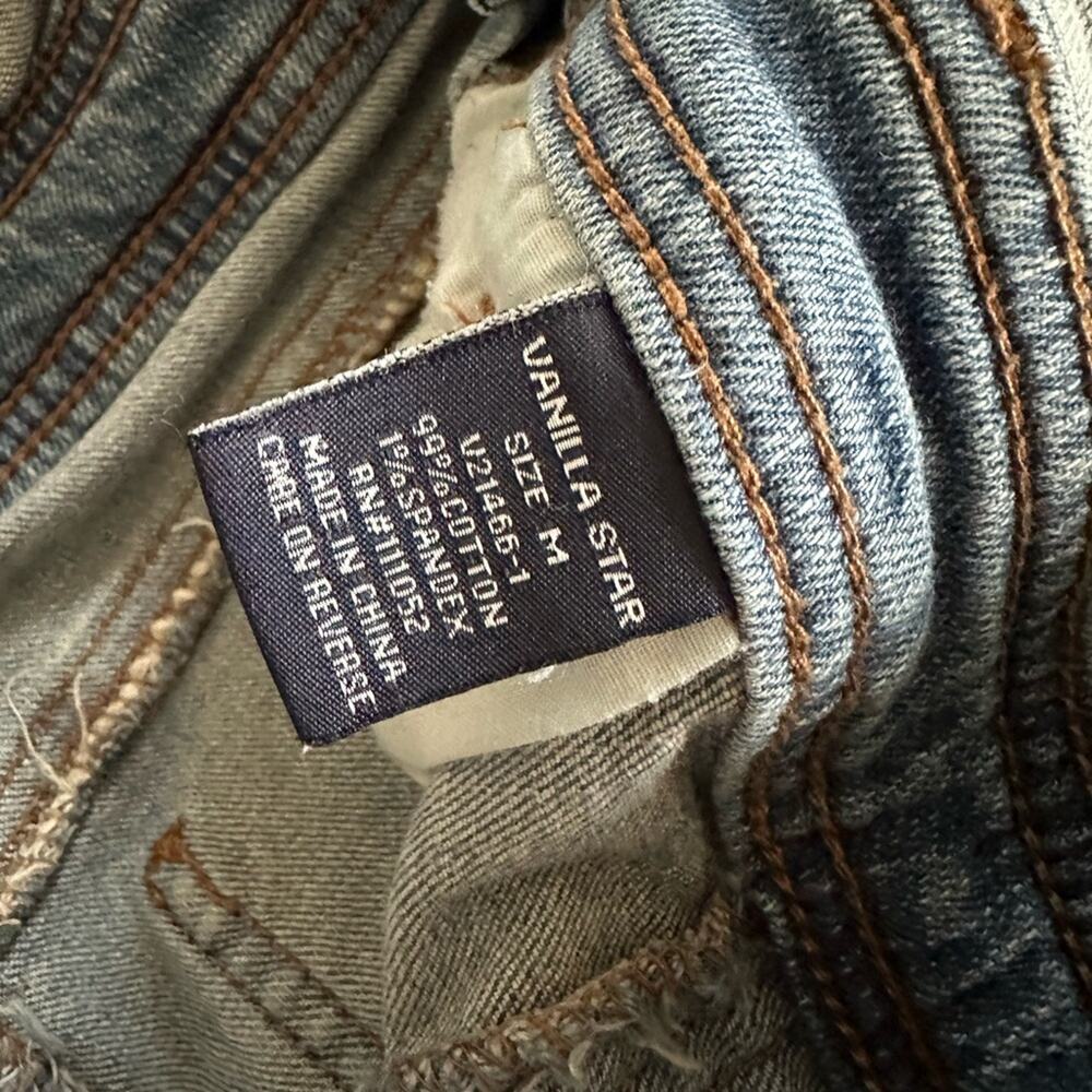 Vanilla Star Blue Wash Denim Distressed Frayed Overall Jeans Y2K Medium - Picture 7 of 12